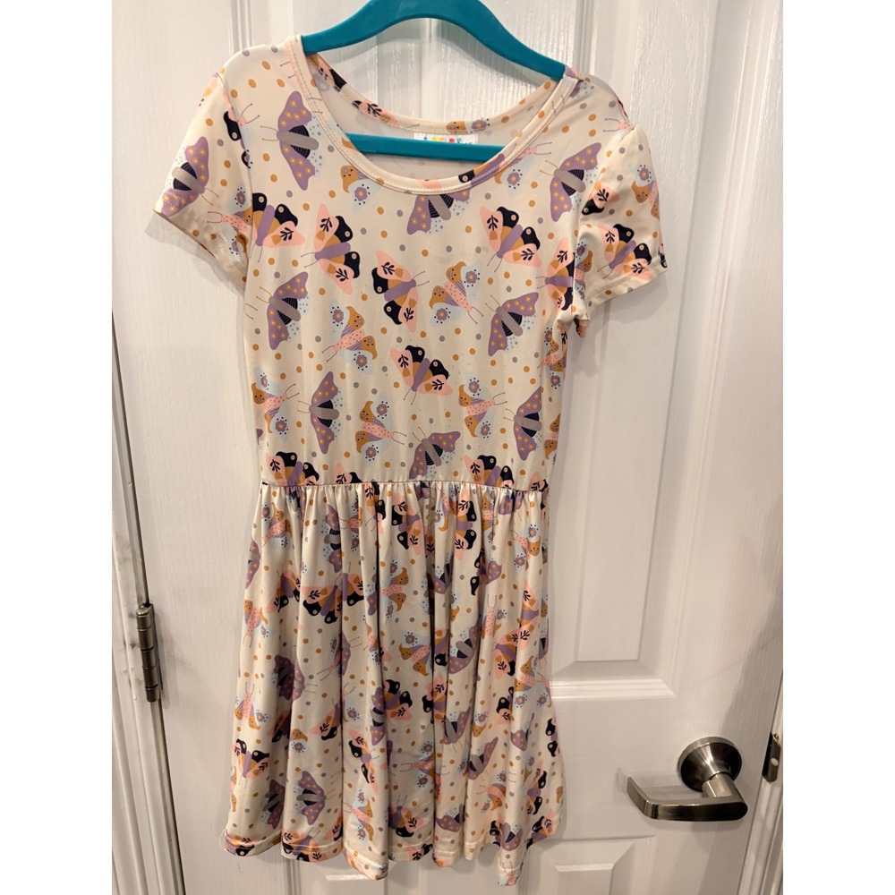 Dot Dot Smile Dress Cream Butterfly Polka Dot Short Sleeve Fit & Flare Kids 5/6